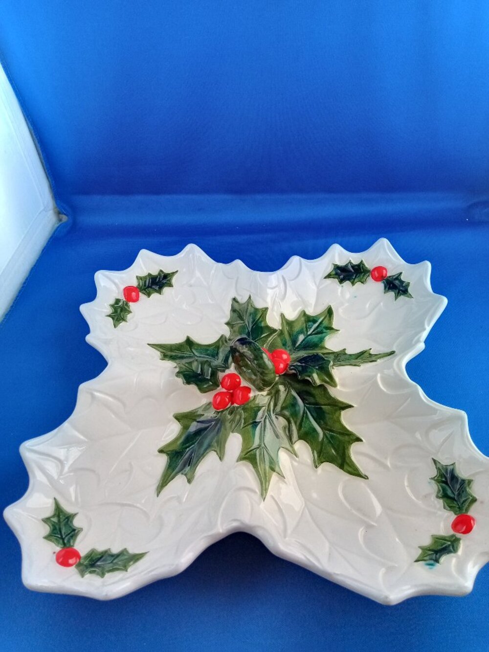 Vintage 1970/71 12" Lefton “White Holly” 4-Compartment Relish Tray Japan
